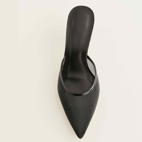 Caradise Women Black Kitten Closed Pointed Toe Mesh Slip On Backless Low Heels - Picture 4 of 6